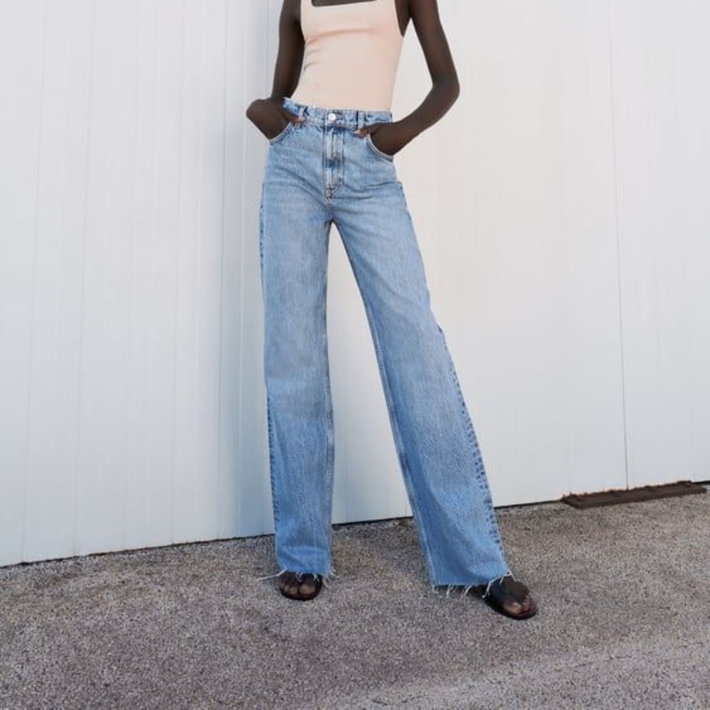 Zara Wide Leg Full Length Ripped Jeans
